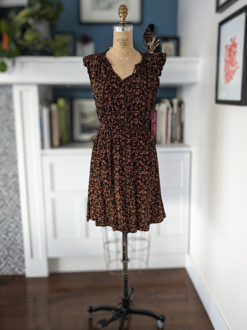 Old Navy Tie Neck Elastic Waist Ditsy Print XS Dress
